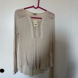 Lucky Brand Beige Ribbed Sweater with Lace Detail
